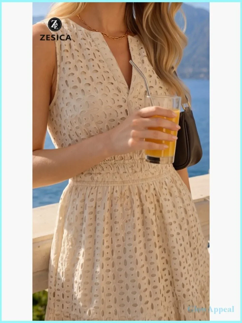 Sleeveless Mini Dress V Neck Eyelet Flowy A Line Beach Vacation Sundress